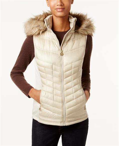 michael kors black and white fur vest|Michael Kors quilted puffer vest.